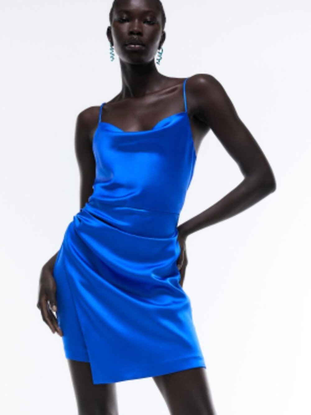 Zara Satin/Silk Cobalt Draped Minidress